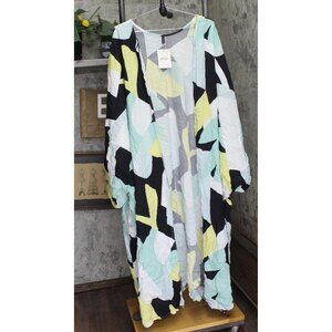 Raviya Womens Plus Size Printed Open-Front Kimono Cover Up Yellow Abstract 0X